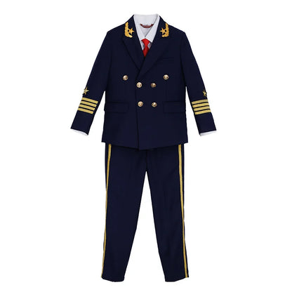 Boys Grils Pilot Uniform Suit Kids Formal Jakcet Pants Tuxedo Wedding Dress Children Birthday Photography Outfit Set