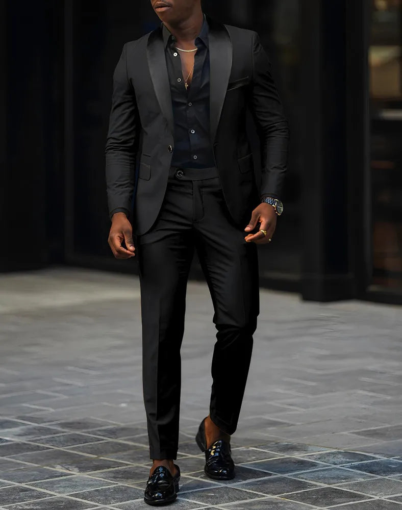 Ensemble 2 pièces pour homme, costume de mariage ou d'affaires, veste à un bouton et pantalon, ensemble veste slim fit