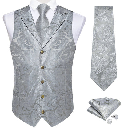 Men's Paisley Suit Vest – Single-Breasted Waistcoat with Tie, Handkerchief & Cufflinks for Weddings & Banquets