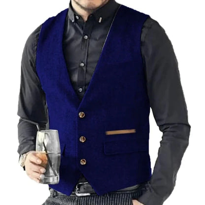 Men's Formal Vest Single Breasted Tweed Herringbone for Weddings & Banquets