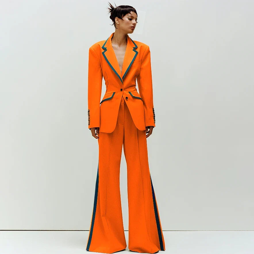 Women's Suit Slim Fit Two Piece(Blazer+Flare Trousers) Pants Set Professional Business Workwear Daily Outfit Suits for Ladies