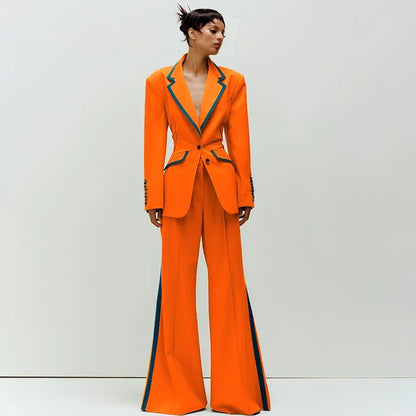 Women's Suit Slim Fit Two Piece(Blazer+Flare Trousers) Pants Set Professional Business Workwear Daily Outfit Suits for Ladies