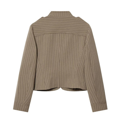 High Street Casual Chic Women Blazer Striped Double Breasted Slim Blazer Fashion 2026 Spring Office Holiday Blazer