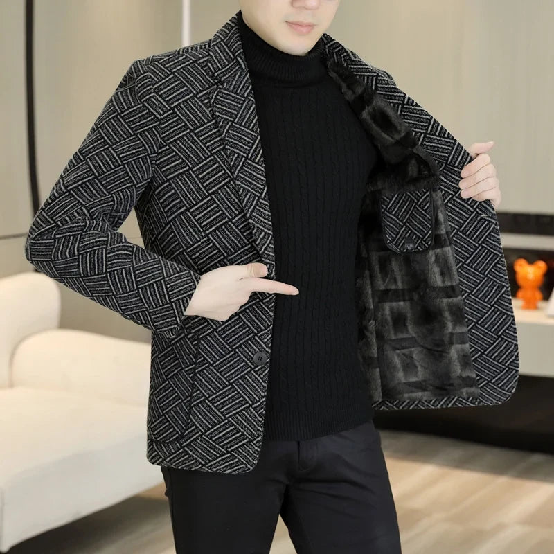 Blazer Autumn and Winter Men's Fashion Outdoor Travel Youth Wedding Slimming Casual Formal Wear with Cotton Warmth Blazer  2025