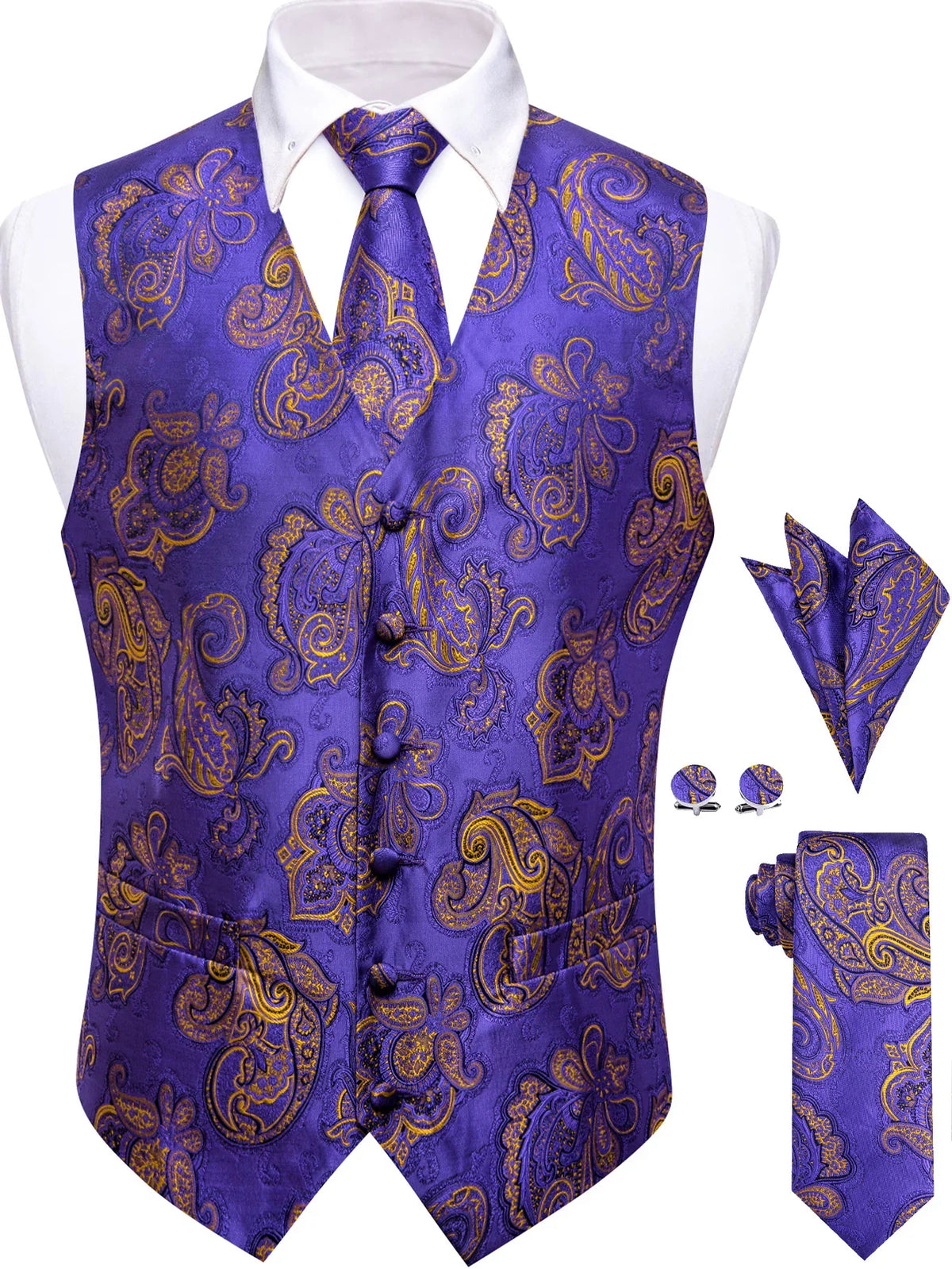 Men's Vest and Tie Set – Paisley Floral Waistcoat with Necktie for Weddings and Business Occasions