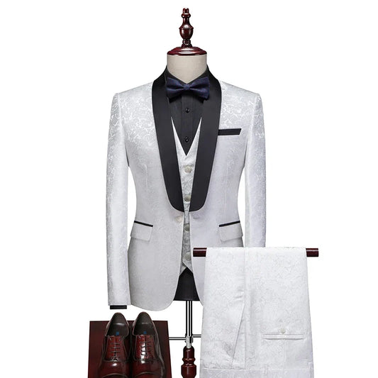 Men's High-Quality Evening Dress Suit Vest Trousers Three-Piece Set Bridegroom Business Casual British Style