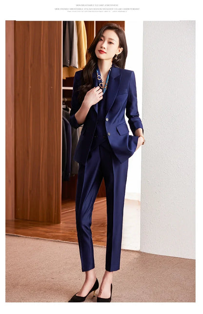 Fashion Elegant Pink High-End Small Business Suit Coat2022Autumn and Winter Elegant Vest Suit Three-Piece Korean Women's Clothin