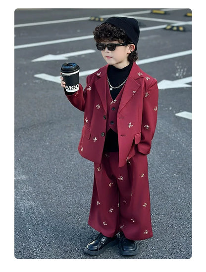 Boys Loose Blazer Jacket Waistcoat Pants Clothes Sets Kids Formal Dress  Suits Casual Child Toddler Party Butterfly Leisure Suit