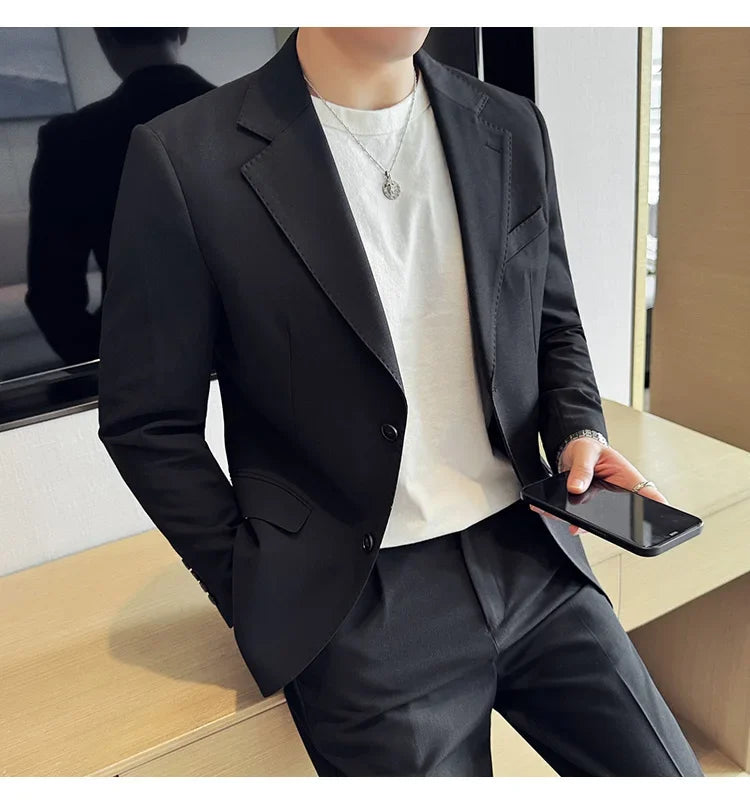 Tencel High Tech Fabric Men Spring Summer Thin Suits 2 Pieces (jacket+pants) Business Casual Office Wedding Groom Dress Suit
