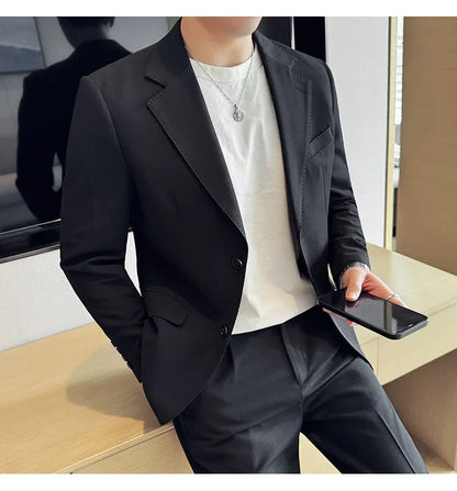 Tencel High Tech Fabric Men Spring Summer Thin Suits 2 Pieces (jacket+pants) Business Casual Office Wedding Groom Dress Suit