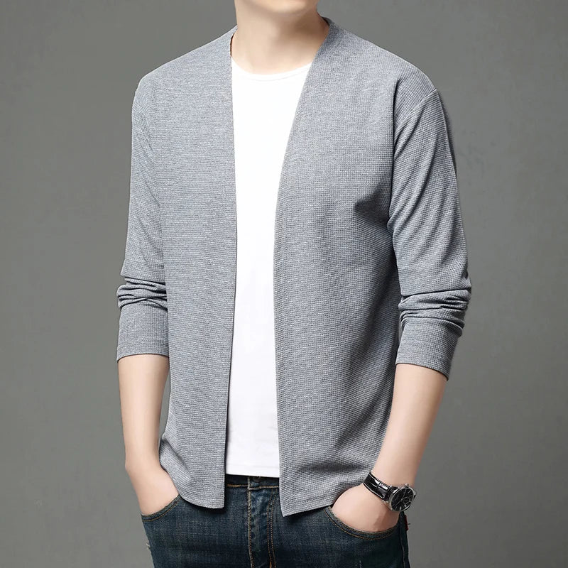 Spring and Summer Solid Color Knitted Cardigan Jacket Sun Protection Clothing Men's Shirt Loose Sleeves Fashionable and Versatil