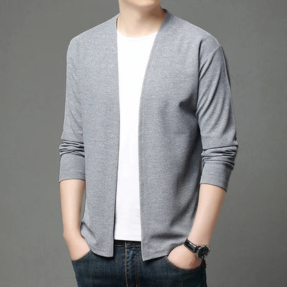 Spring and Summer Solid Color Knitted Cardigan Jacket Sun Protection Clothing Men's Shirt Loose Sleeves Fashionable and Versatil