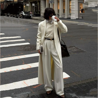 Luxury Women's Suit Long Blazer Pants 2 Pieces Pleated Peak Lapel Single Breasted Overcoat Evening Party Prom Elegant Outfit