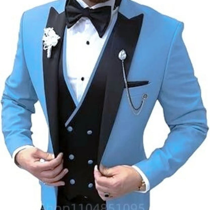 Men's 3-Piece Double Breasted Suit – Peak Lapel Tuxedo Jacket, Vest & Pants for Weddings & Formal Events