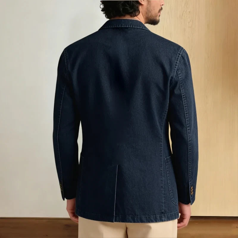 Men's Stretch Denim Blazer Classic Fit Notch Lapel 2 Button Suit Jacket Soft Breathable Business Casual Sport Coat For Spring