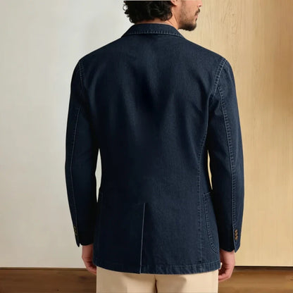 Men's Stretch Denim Blazer Classic Fit Notch Lapel 2 Button Suit Jacket Soft Breathable Business Casual Sport Coat For Spring