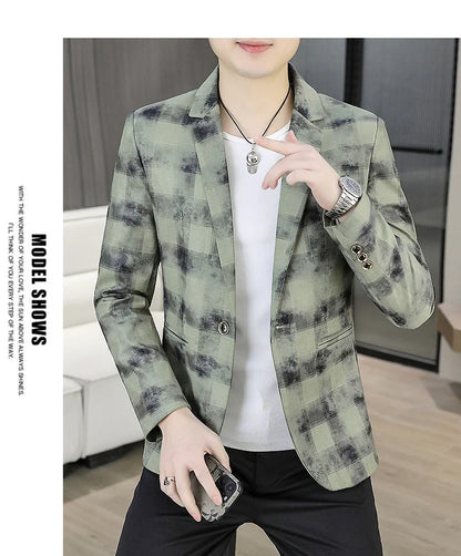 Blazer Men's Fashionable Casual Business Gentleman Outdoor Trendy Checkered Banquet Versatile and Slimming Korean Version Blazer