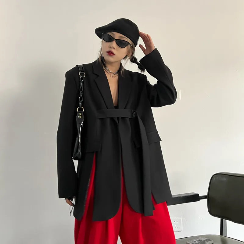 Spring Autumn New Women Blazer Niche Design Split Hem Ribbon Elegant Casual Fashion Chic Jacket High-end Trend Coat HK17058
