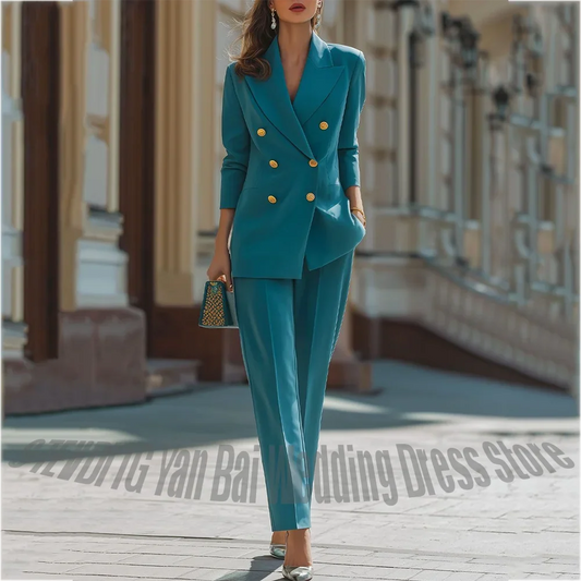 Classic Peaked Lapel Women's Suit Casual Daily Outfit Two Pieces Double Breasted High Quality Party Customized Female Clothing