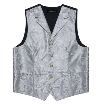 Men's Paisley Suit Vest – Single-Breasted Waistcoat with Tie, Handkerchief & Cufflinks for Weddings & Banquets