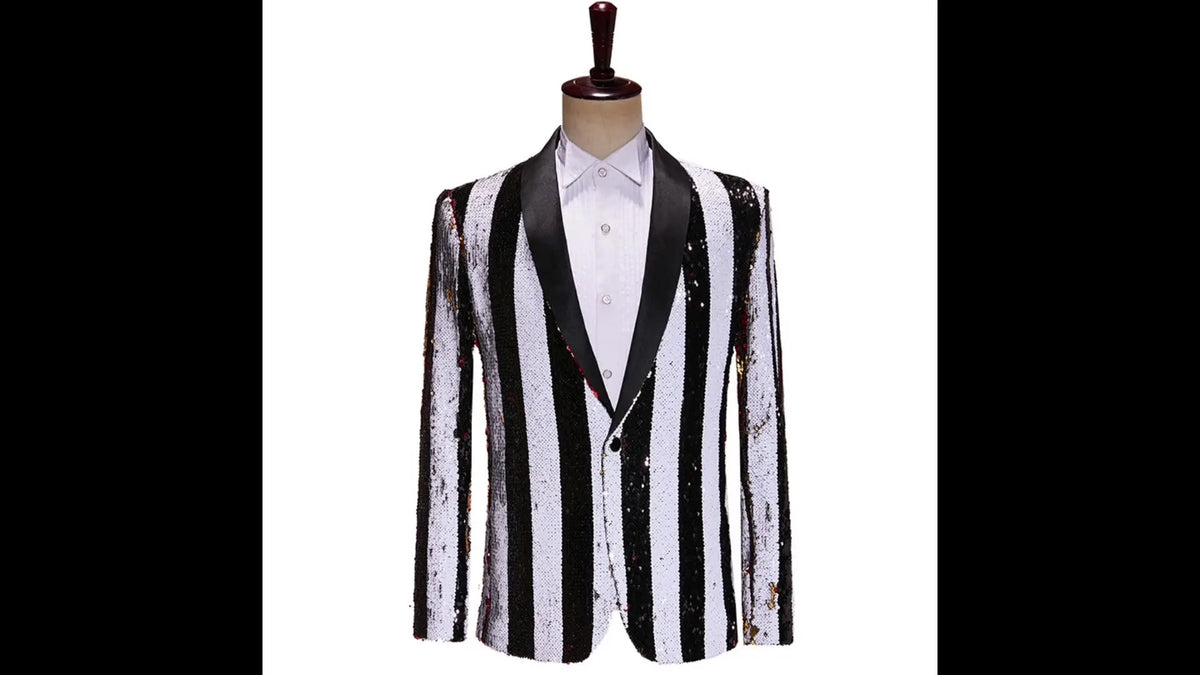 Men's Luxury Sequins Suit Jacket Double Side Stripes Trendy Blazers Banquet Evening Party Singer Host Stage Performance Tuxedo