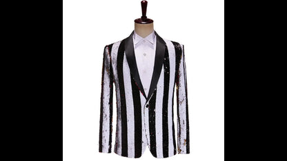 Men's Luxury Sequins Suit Jacket Double Side Stripes Trendy Blazers Banquet Evening Party Singer Host Stage Performance Tuxedo