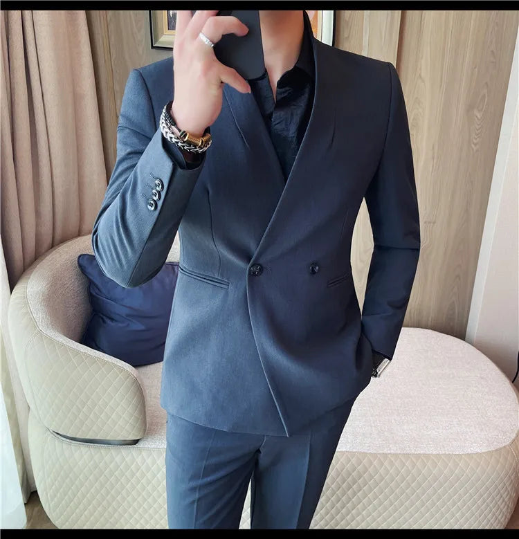 Autumn Winter Collarless Gentleman's Suit Jacket Men's Dinner Party Formal Dress Coats Blazers Wedding Business Suit Jackets