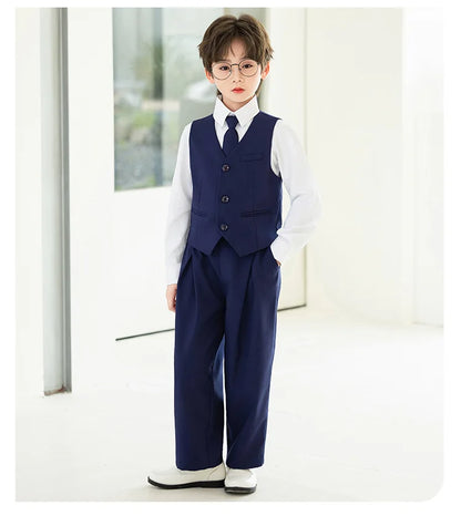 2026 New Flower Boys Wedding Dress Kids Birthday Party Outfit Children's Piano Host Speech Performance Costume