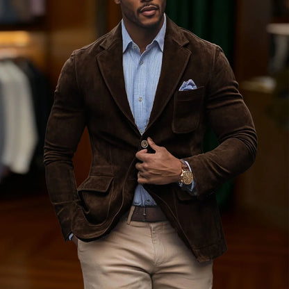 Chamois Leather Man Blazers Single Breasted Suit Jacket Men's Outdoor Casual Sports Slim Fit Coat  Wedding Part Prom Dinner Work