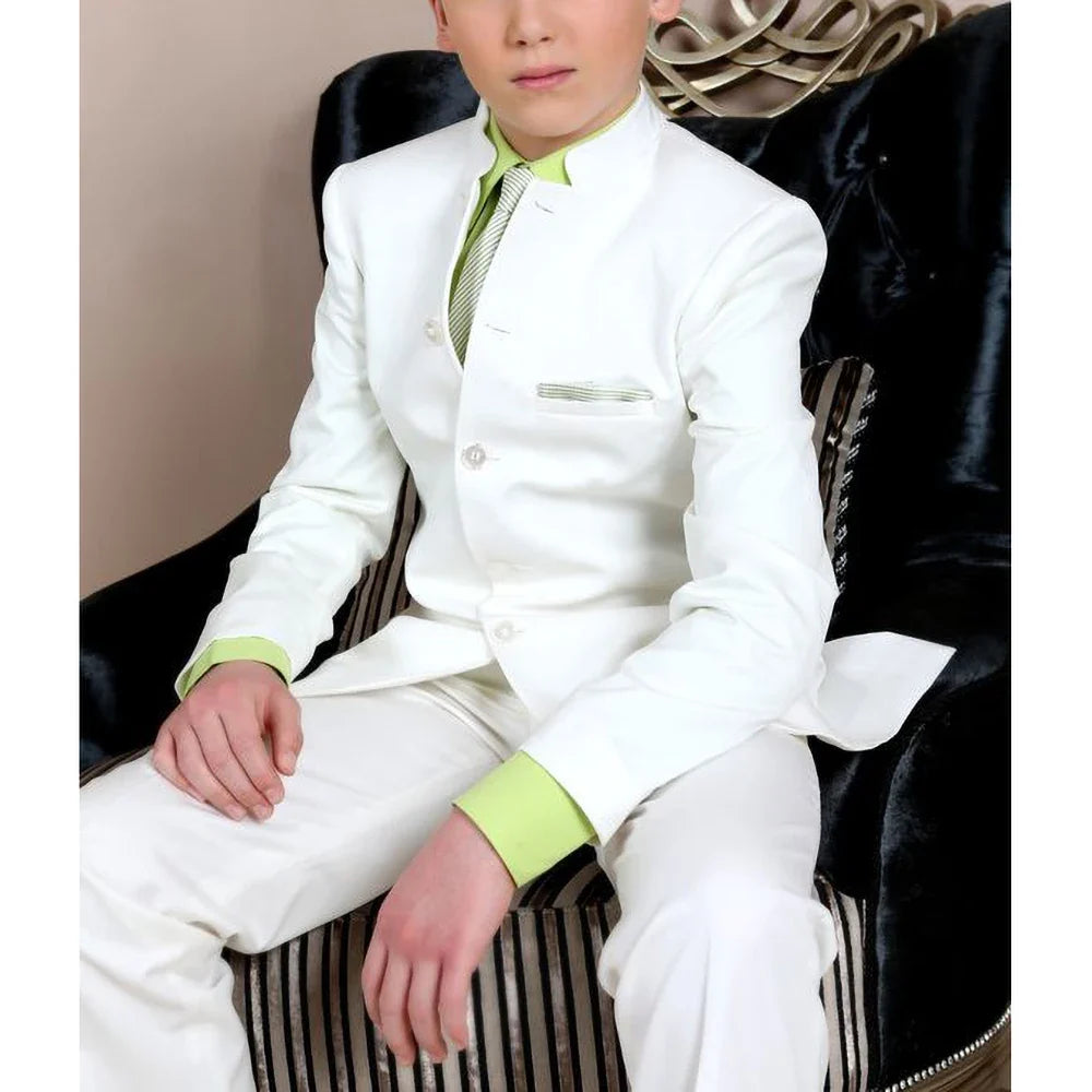 Fashion Boy Suits Elegant Solid Color Formal Children's Clothing 2 Piece Stand Collar Single Breasted Kids Suit (Blazer+Pants)