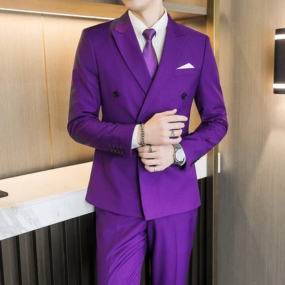 Men's Double-Breasted Suit Jacket and Trousers – Formal Business & Wedding 2-Piece Set