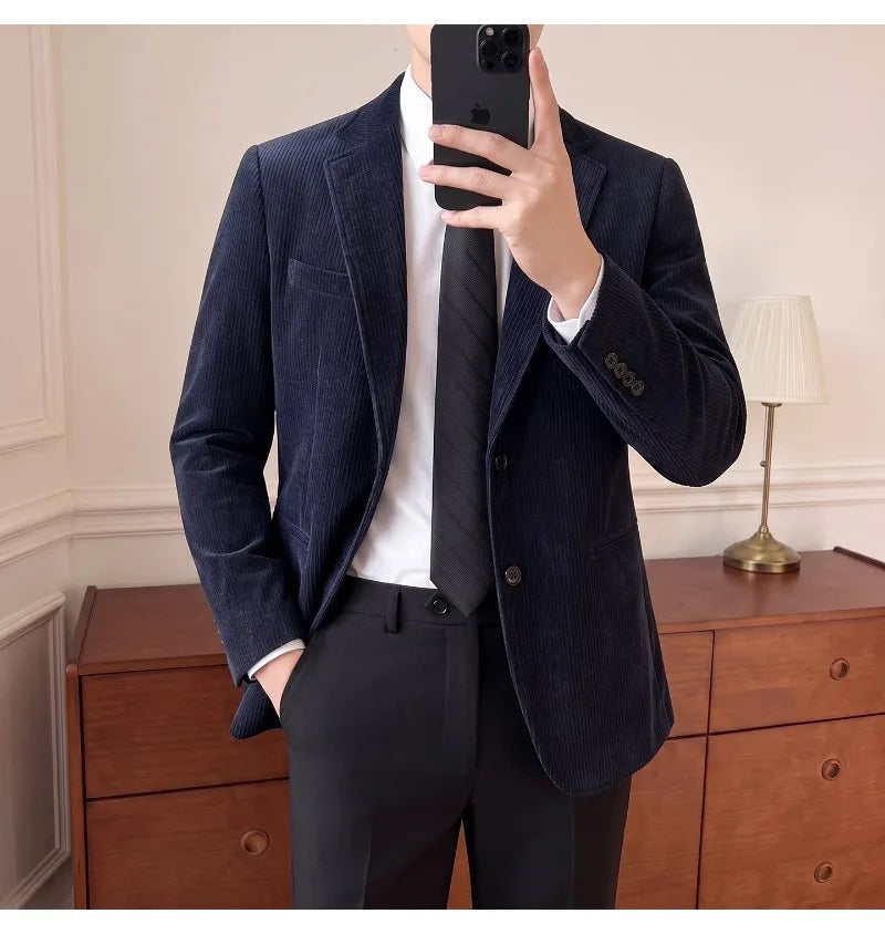 2026 Autumn Winter Velvet Casual Suit Jacket for Men High-quality Slim Fit Social Banquet Wedding Groom Blazers Men Clothing