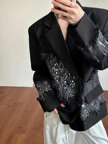 2026 Spring New Sequin Patchwork Design Blazer Coat Men's Trendy Luxury Original Night Club Outfit Casual Jacket JY6775