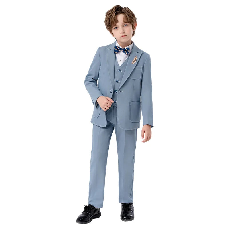Gentleman Kids Slim 4Pieces/Set Jacket Vest Pants Bowtie Party Dress Children Ceremony Photograph Suit Boys Performance Costume