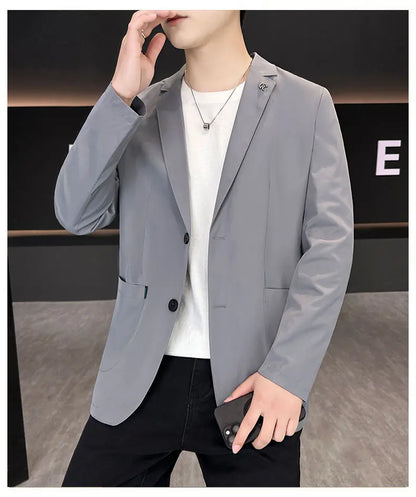 Men's Summer Thin Casual Blazer Solid Color Sun Protection Single Suit Jacket Lightweight Breathable Outerwear