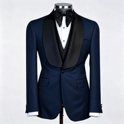 Men Suit Champagne 3 Piece With Black Lapel For Wedding Groom Banquet Party Birthday Prom Business Work Office Jacket Vest Pants