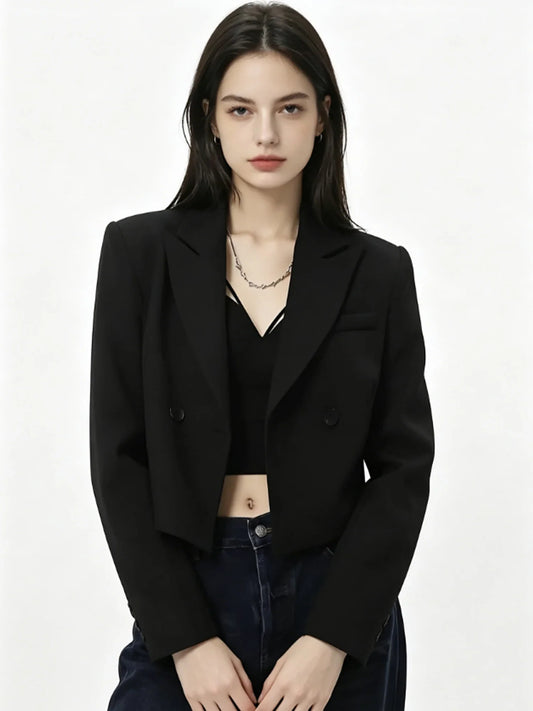 Women Black Gothic Emo Blazer Y2k 2000s Vintage Casual Fashion Korean Style Oversize Cropped Suit Jacket for Women Spring Autumn