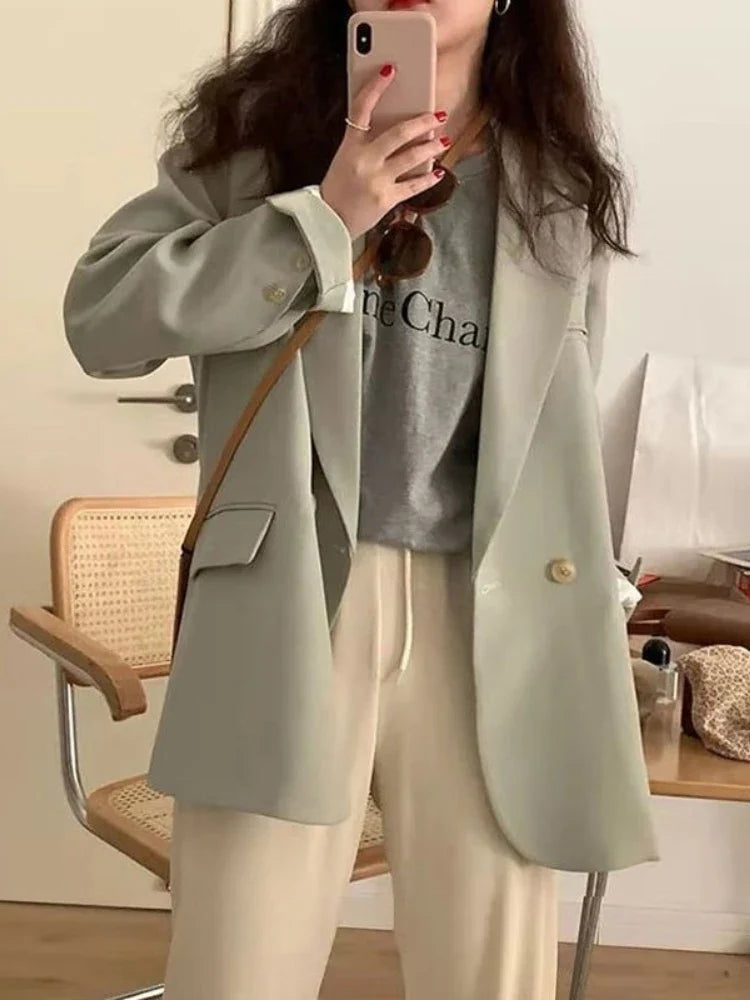 Women's 2025 SS FW Brown Double Breasted Loose Blazer Korean Trendy Casual Workwear Slimming Chic Fashion Internet Hot Jacket