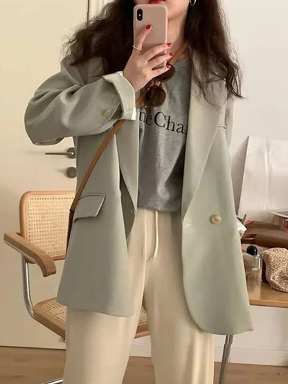 Women's 2025 SS FW Brown Double Breasted Loose Blazer Korean Trendy Casual Workwear Slimming Chic Fashion Internet Hot Jacket