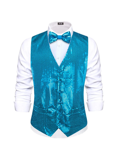 Men's Sequin Vest – Sleeveless Single Breasted Formal Waistcoat for Weddings & Events