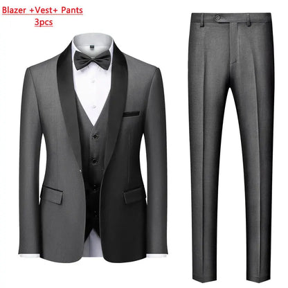 Men's Slim Fit Formal Suit Set – Blazer, Vest & Pants for Weddings & Parties