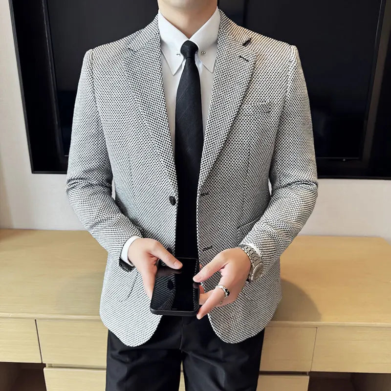 New Lmitation Linen Woven Slim Fit Suit Jacket Men Fashion Casual Business Blazers Wedding Social Party Dress Coats 4XL-M