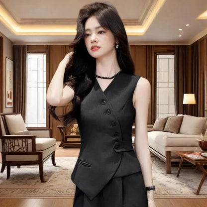 2025 Spring Summer New Women's Blazer High End Casual Vest Waistcoat Female Professional Vest V-neck Sleeveless Short Jacket