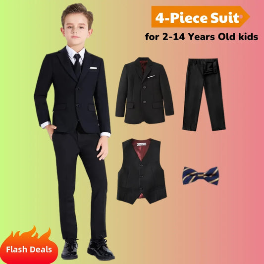 Boys 4-Piece Formal Suit Set for Weddings, Parties & Special Occasions – Navy & Black