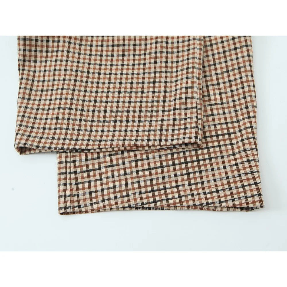 Stylish Plaid Pant Suits for Women New in Commuting Style Two Pieces Straight Plaid Blazer Matching Tonal Pleated Wide Leg Pants