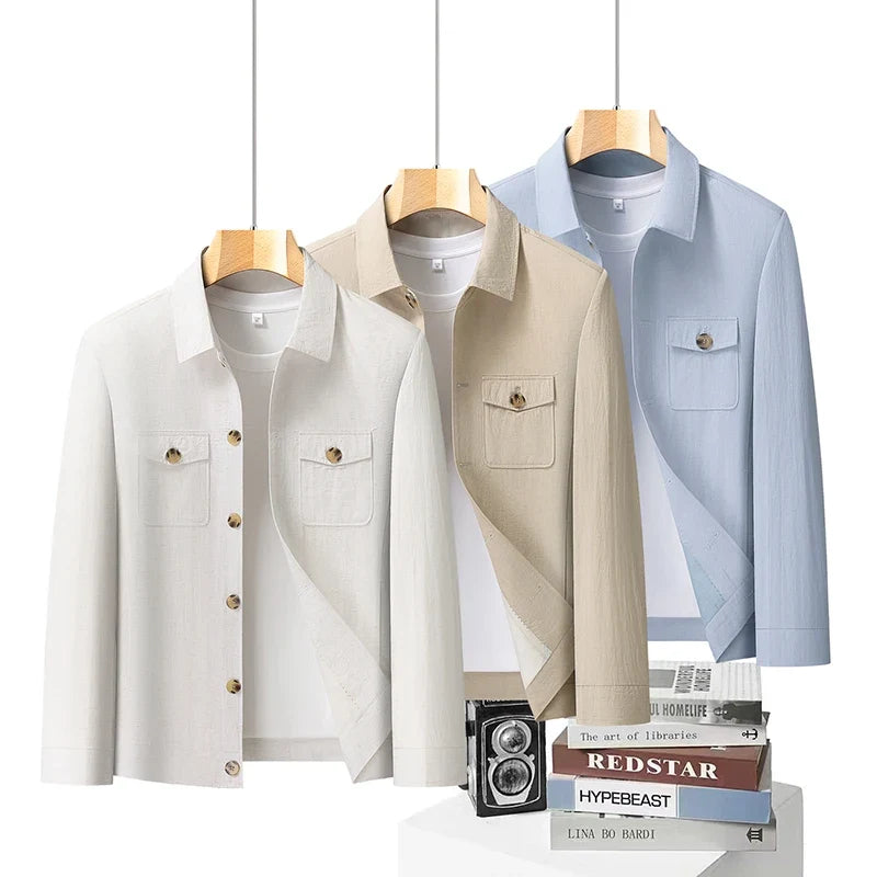 Outdoor Linen Men Jacket Fashionable and Casual for Camping, Fishing, Hiking, Driving and Photography Trips, Lightweight Jacket