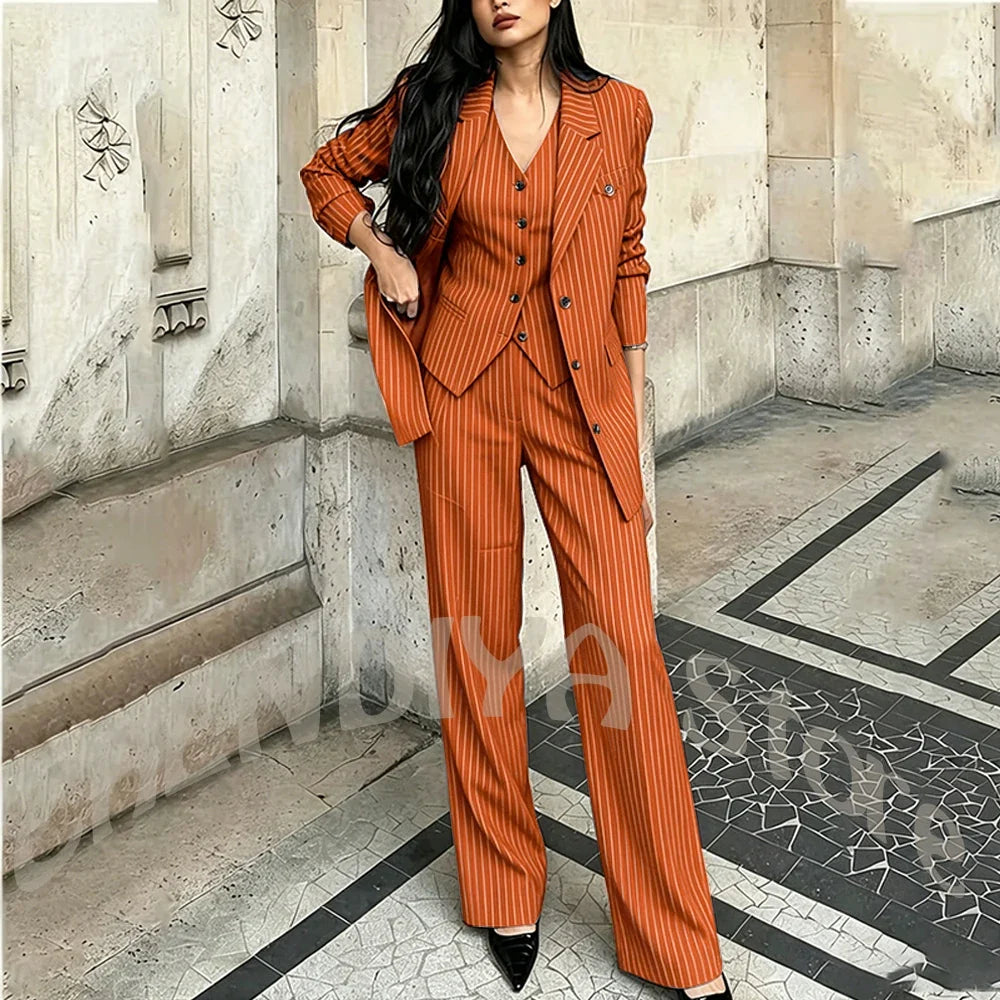 Tailor-Made Striped Suit For Women High Quality Peaked Lapel Single Breasted Three Piece Business Office Lady Formal Outfit