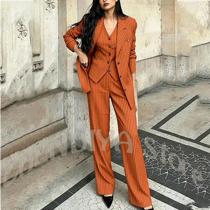 Tailor-Made Striped Suit For Women High Quality Peaked Lapel Single Breasted Three Piece Business Office Lady Formal Outfit