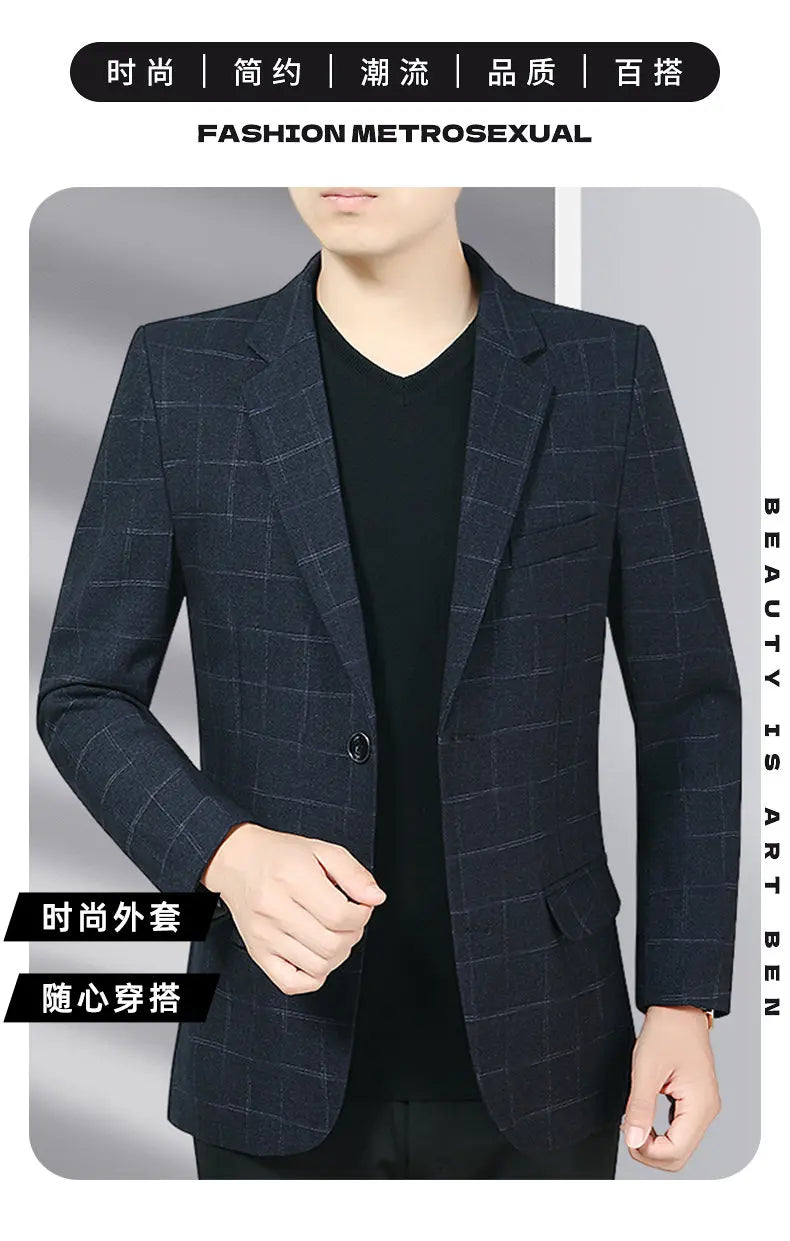 Blazer Men's Business Gentleman Wedding Fashionable Solid Color Best Man, Slimming and Casual Middle-aged and Elderly Blazer