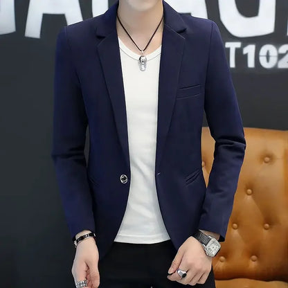Men's Blazer Single Breasted Slim Fit Suit Jacket Korean Style Casual